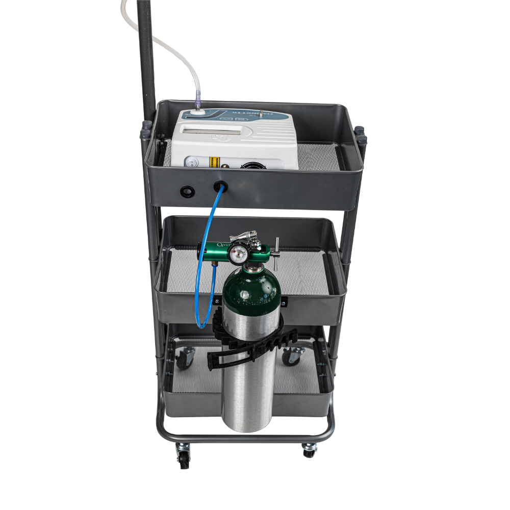 Ozonation Station Cart side view with O2 tank on a white background