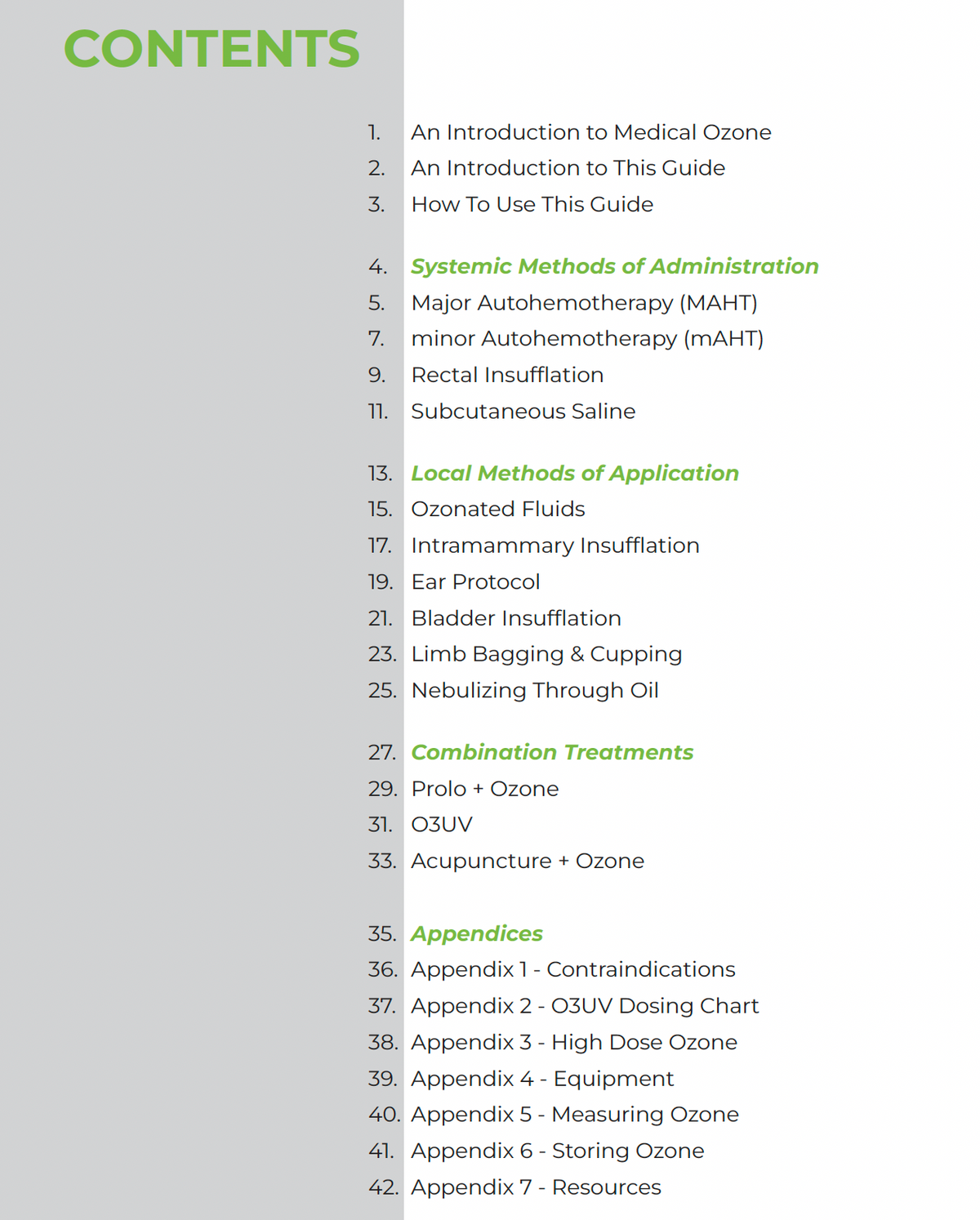 Veterinary Ozone Treatment Guide Contents