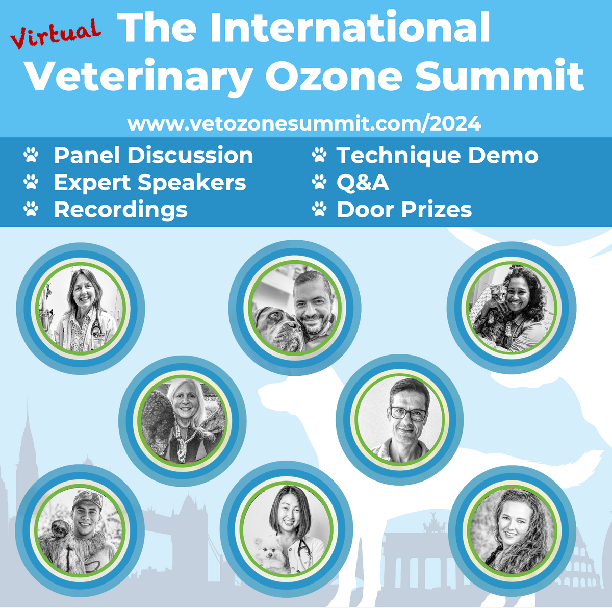 2024 International Veterinary Ozone Therapy Summit add with headshots in bubbles 