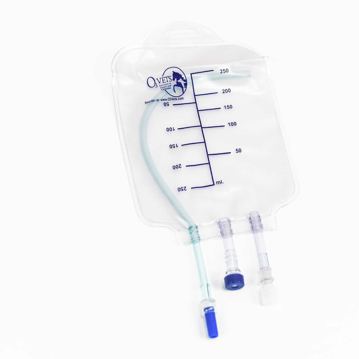 250ml blood bag (3) blue ports on a white background